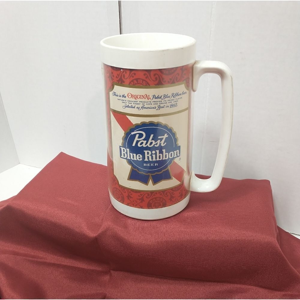 Pabst Blue Ribbon Beer Thermo-Serv Plastic Mug STEIN - Made In USA - 6.25" Tall